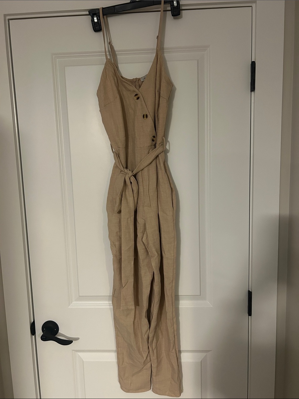 white birch Beige Lightweight Jumpsuit with Button Front